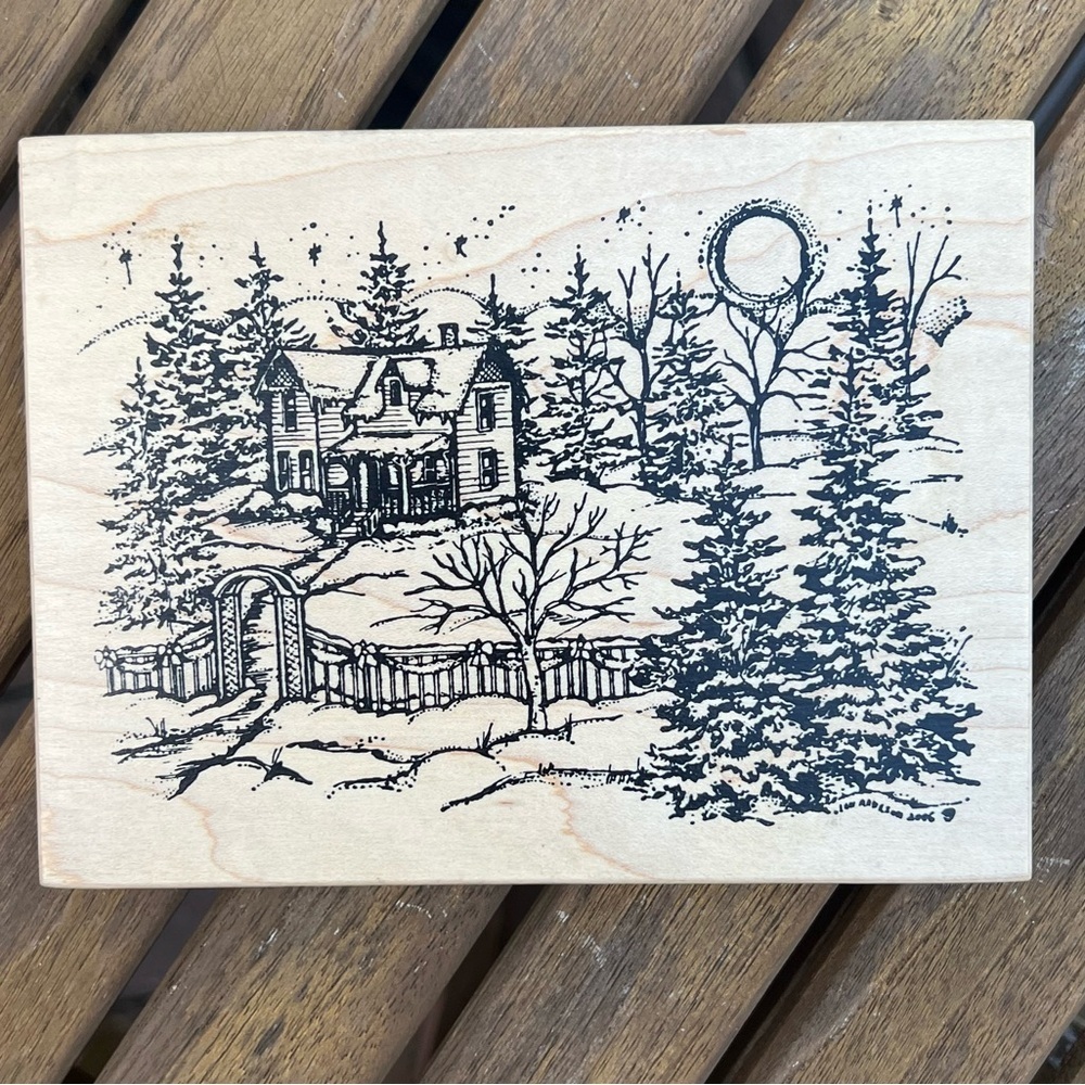 Northwoods Rubber Stamps House in the Woods Winter Scene Rubber Stamp